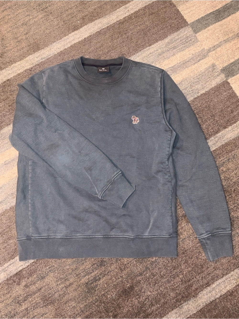 PS Paul Smith Men's Crewneck Washed Blue with Embroidered Zebra